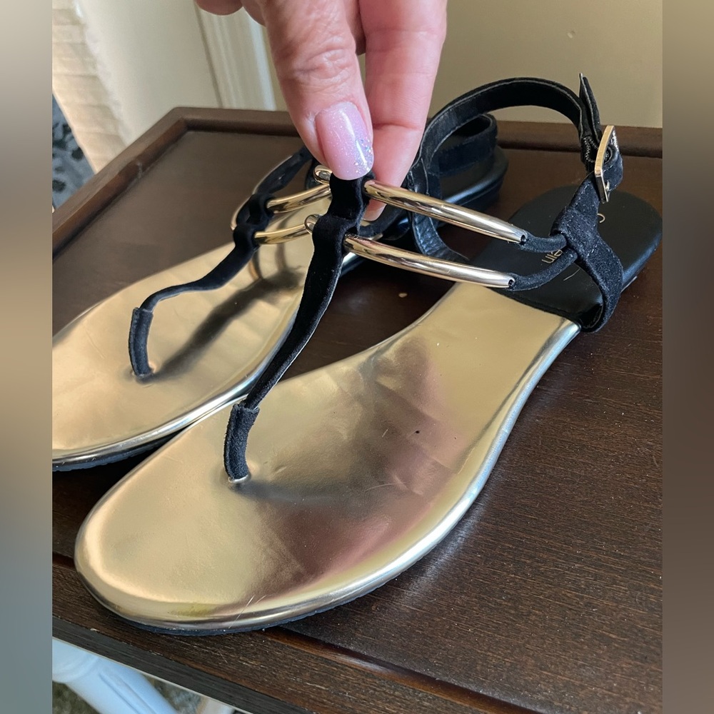 Calvin Klein Black and Gold Women's Sandals